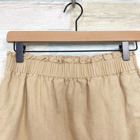 J Crew Linen Blend Sidewalk Mini Skirt Tan Elastic Waist Pull On Casual Womens 0 - Picture 2 of 7